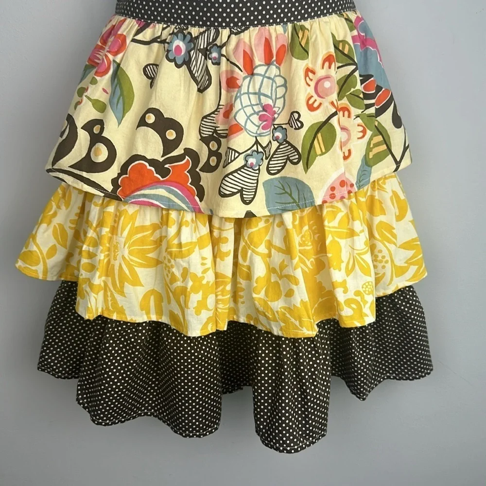 NWOT Vintage Pier 1 Bohemian Ruffle Tiered Apron Colorful Art to Wear OS Tie Bow